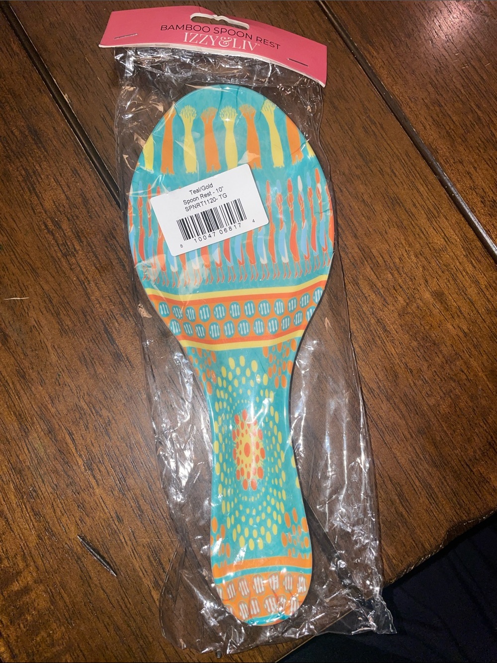 Izzy & Liv Teal Pattern Bamboo Spoon Rest